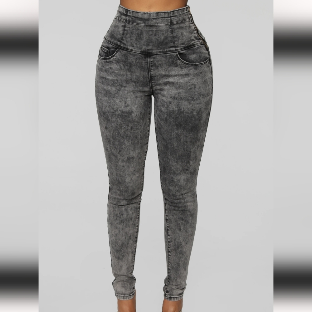 Fashion Nova Grey Zip Up Jeans